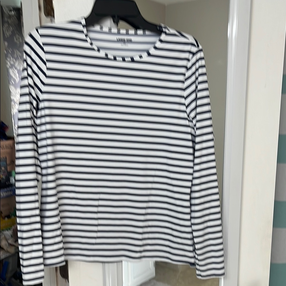 Land’s End Medium swim shirt, blue and white striped